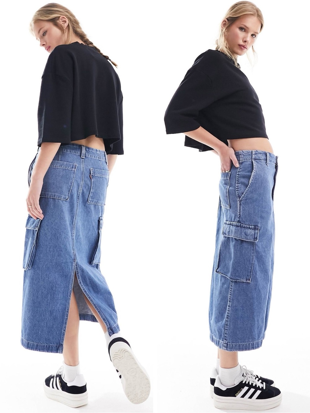 Levi’s Woman Blue Denim Cargo Midi Skirt US6/28 Classic Casual Western Preppy